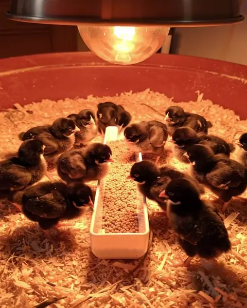 Pollitos bajo la lámpara de calor, del vídeo de Granja Rentable sobre la cría del pollito