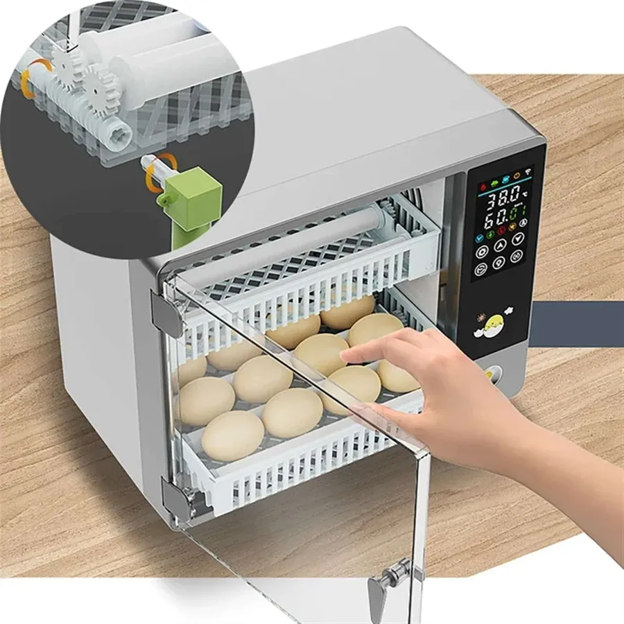 Incubadora automática 24Egg Dual con huevos en sus bandejas de rodillos